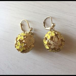 Round yellow floral earrings, brand unknown