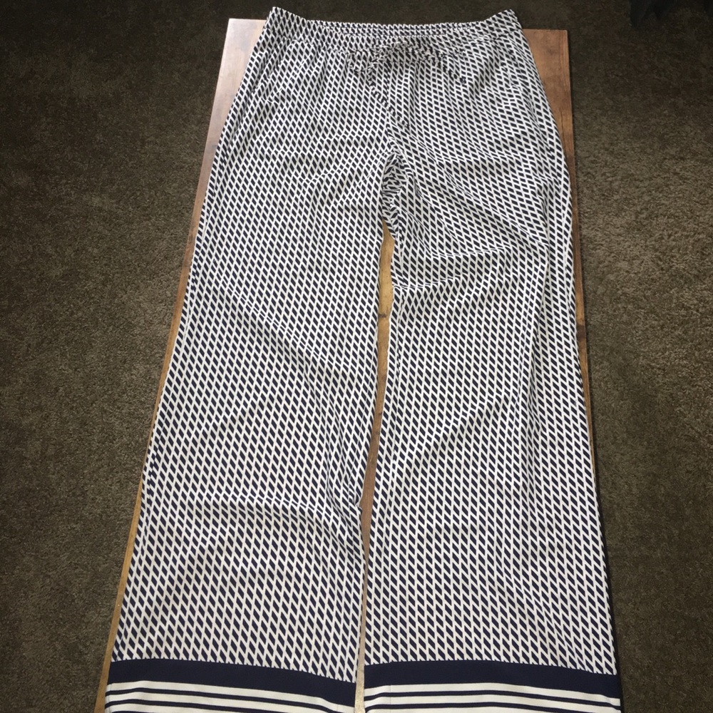 Talbots indigo and white palazzo pants