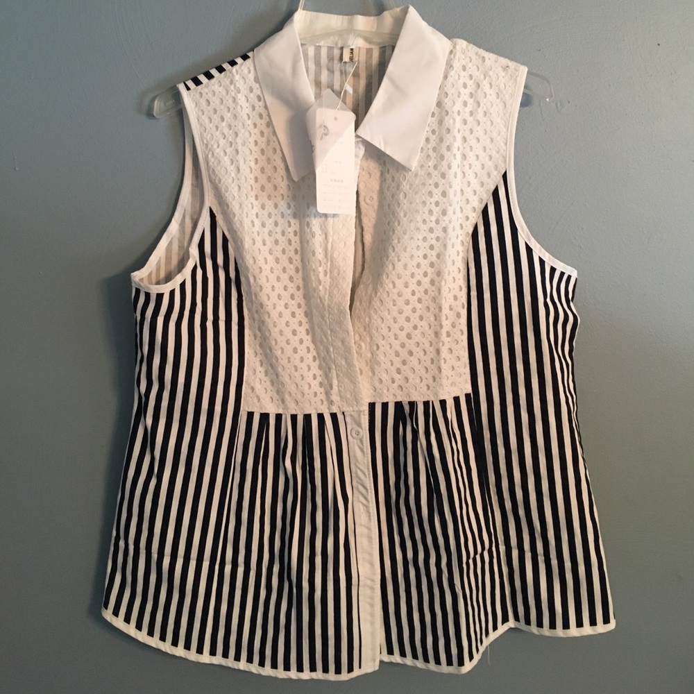 Black & White Striped Top with Lacey Design