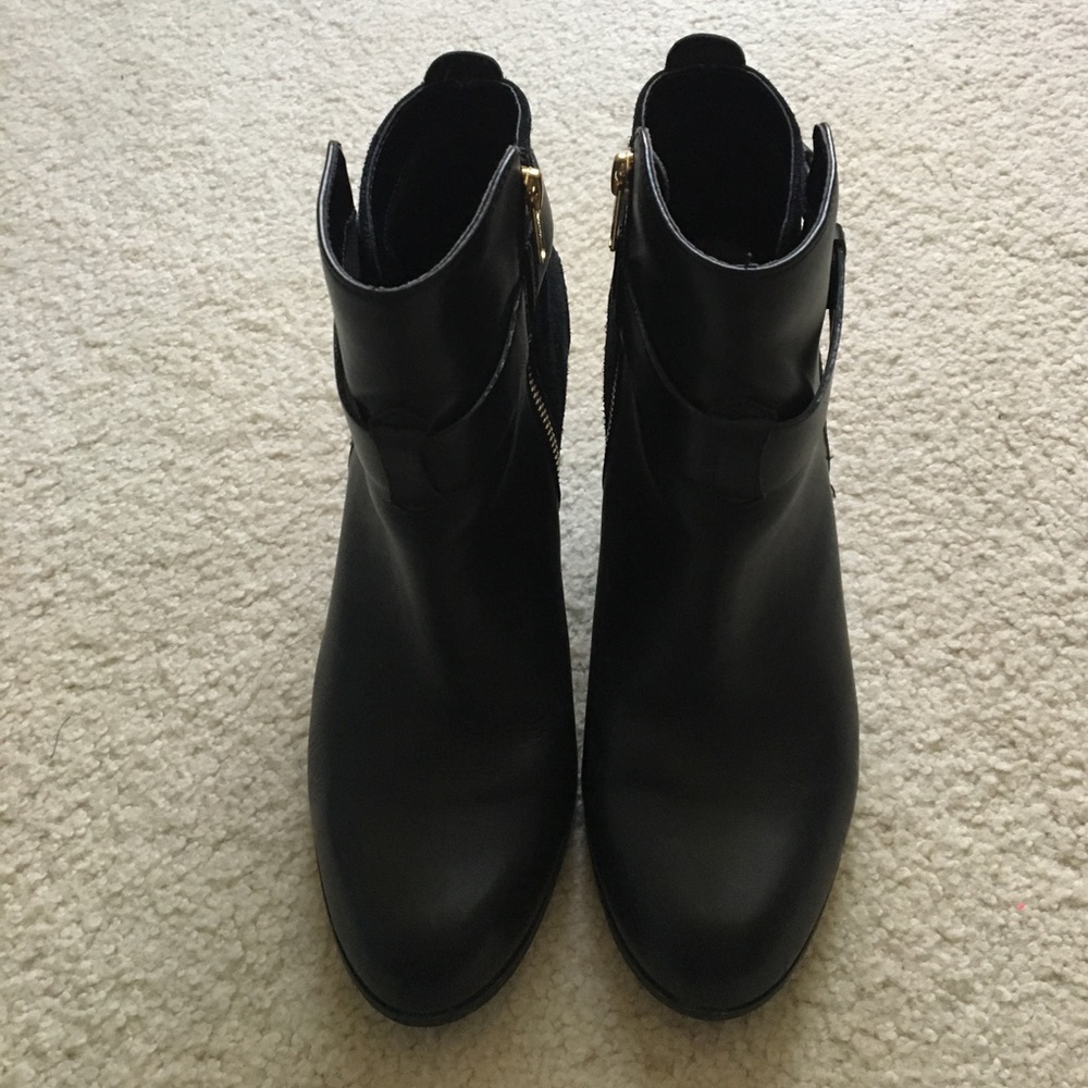 Black suede and leather booties by Dune London