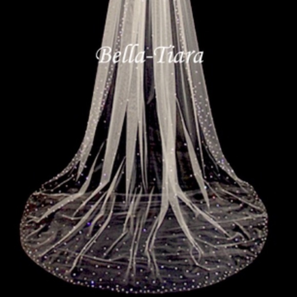Royal Length Scattered Crystal Cathedral Veil - Picture 1 of 2