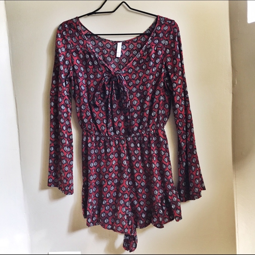 Red Geo Print Romper