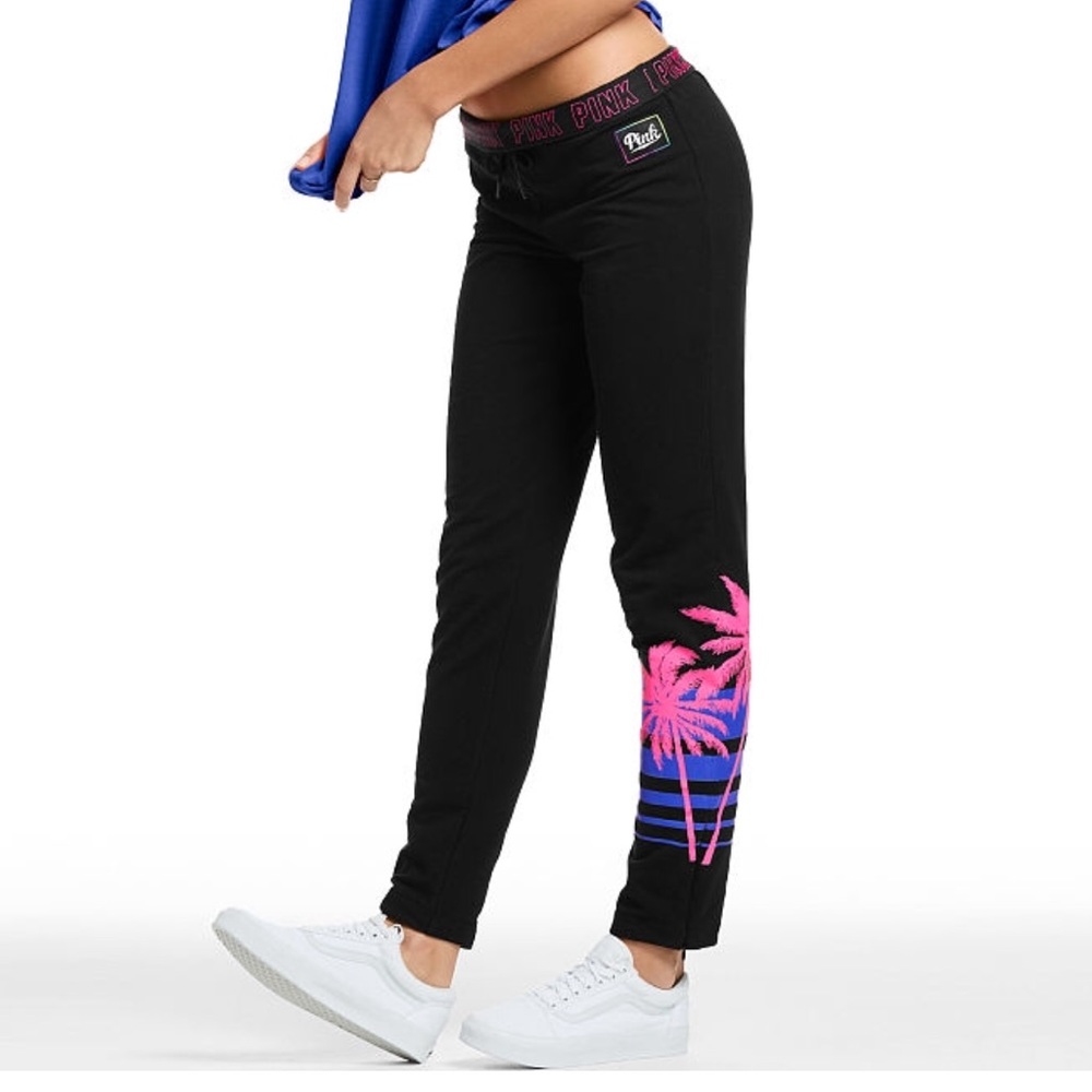 PINK Large Straight Pants - Palm Print
