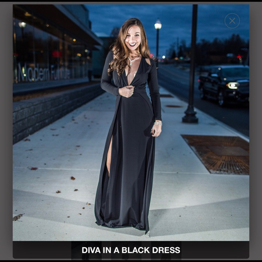 NWT Deep V Black Maxi Dress with slits