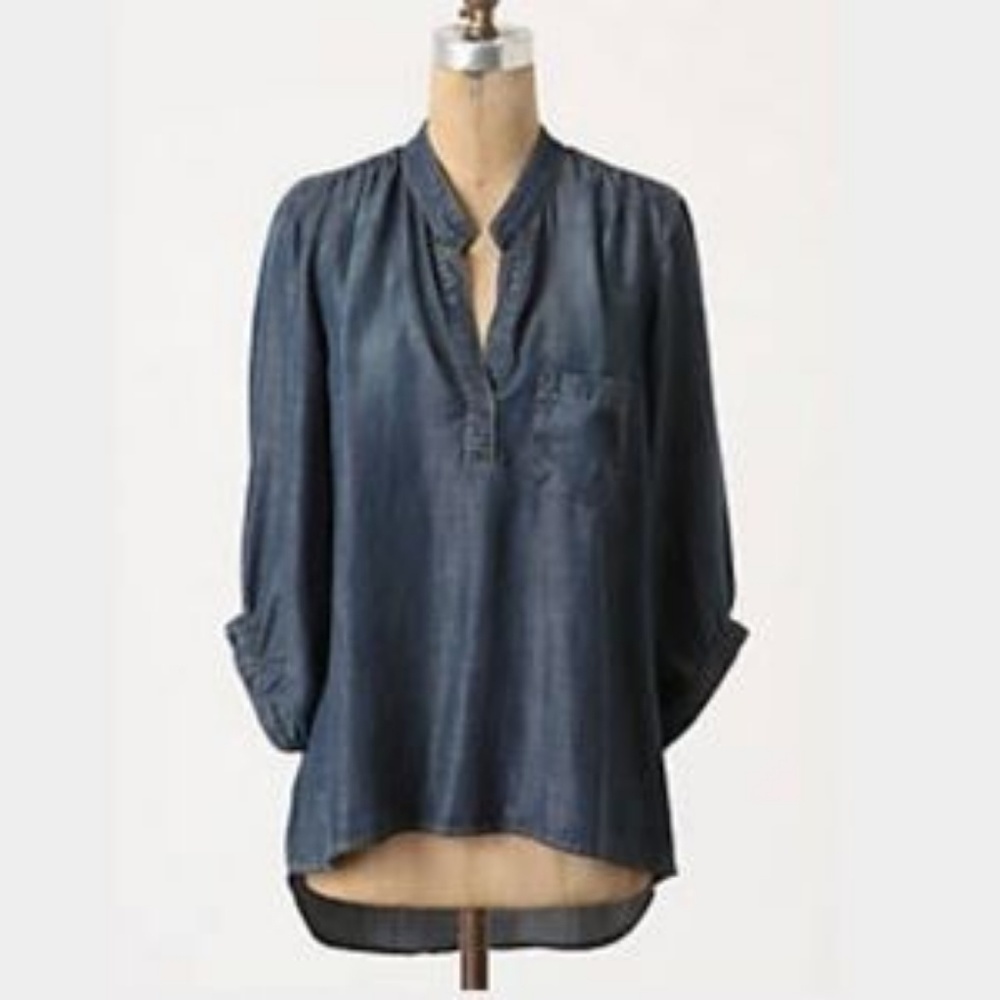 Anthropologie Elevenses Chambray Blouse