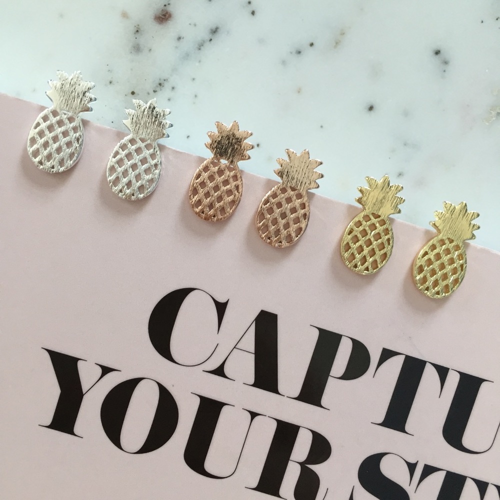 "Alani" Earrings || Rose Gold Pineapple Studs - Picture 6 of 9