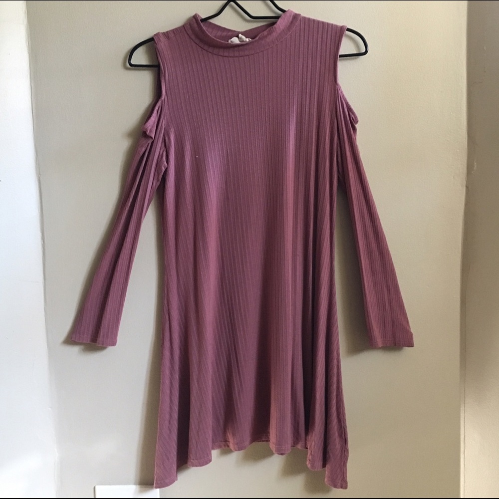 Dusty Rose Pink Mini Dress with shoulder slits