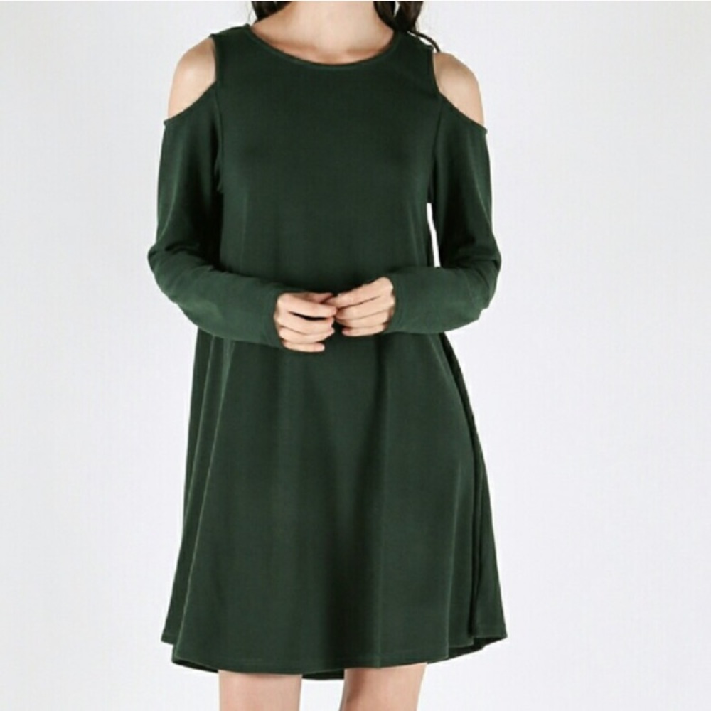 Cozy Forest Green Cold Shoulder Dress / Tunic