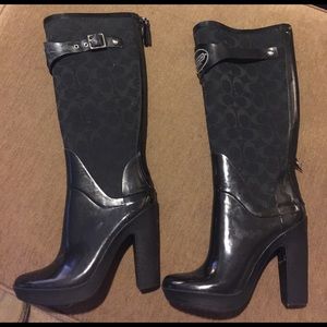 Authentic Coach Tall rain boots with heel.
