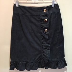 Denim Ruffle Skirt with Gold Buttons