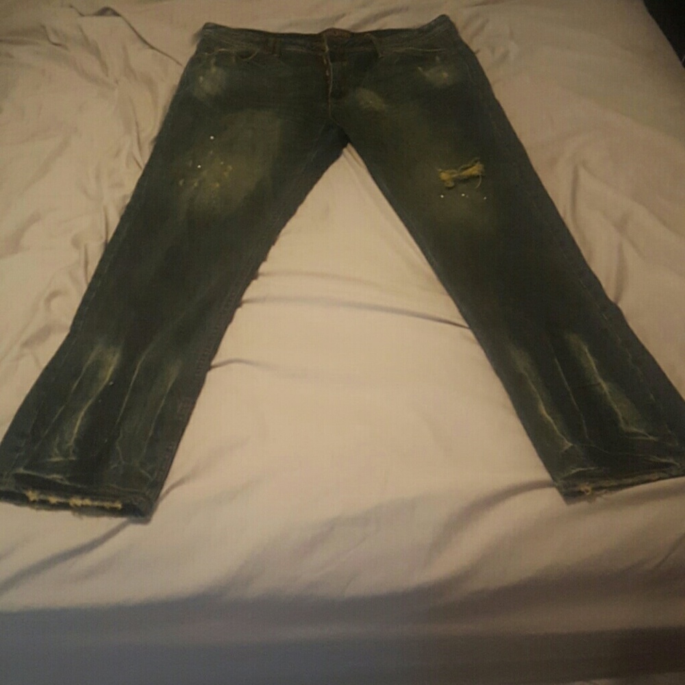 FLASH SALE AKOO Jeans 40" waist white splatter