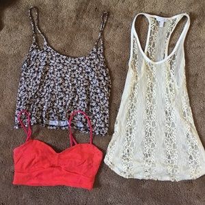 Woman's small shirt. Bralette to wear under both!