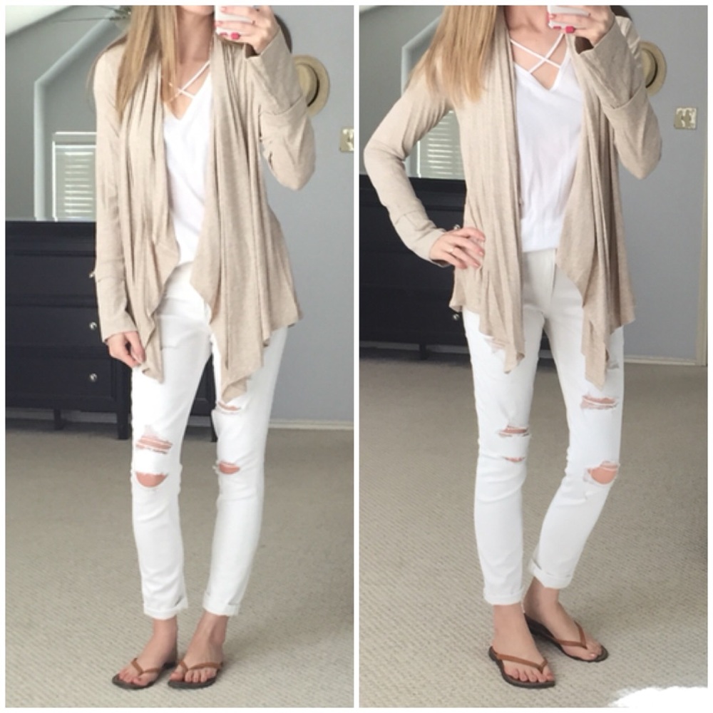 LAST CHANCE▫Oatmeal Ribbed Waterfall Cardigan - Picture 2 of 6