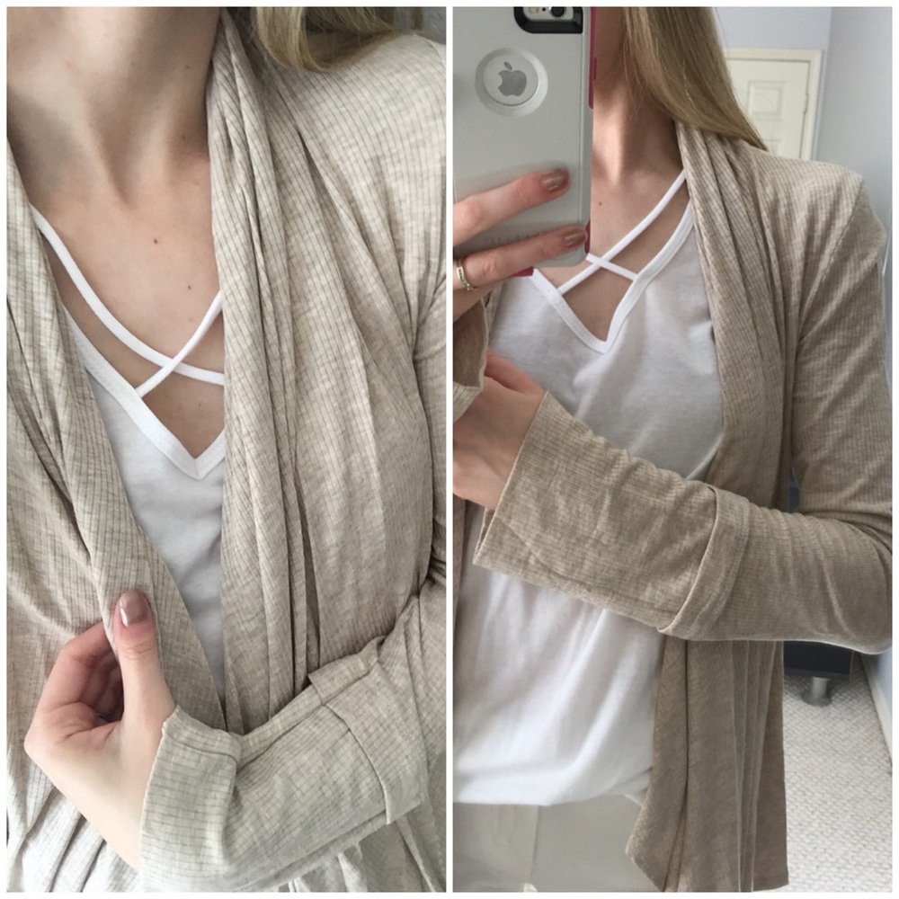 LAST CHANCE▫Oatmeal Ribbed Waterfall Cardigan - Picture 6 of 6