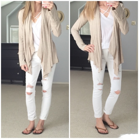 LAST CHANCE▫Oatmeal Ribbed Waterfall Cardigan - Picture 2 of 6