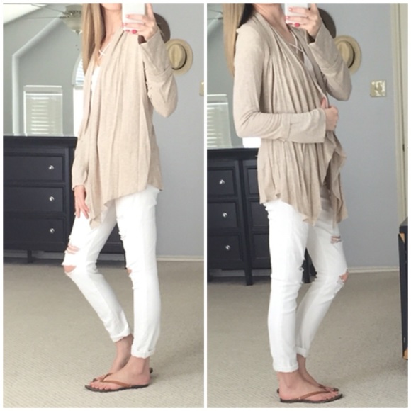 LAST CHANCE▫Oatmeal Ribbed Waterfall Cardigan - Picture 4 of 6