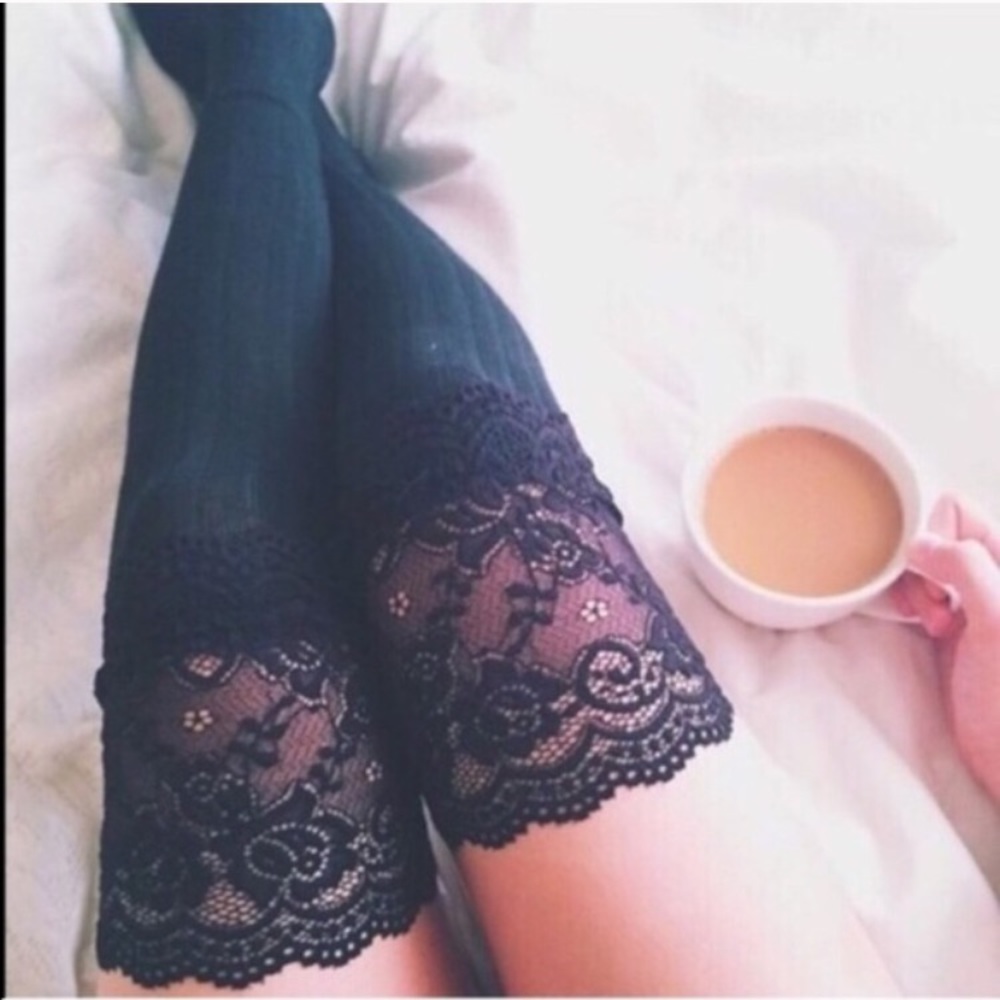 ☕️🍪Black Lace Thigh High Socks🍪☕️