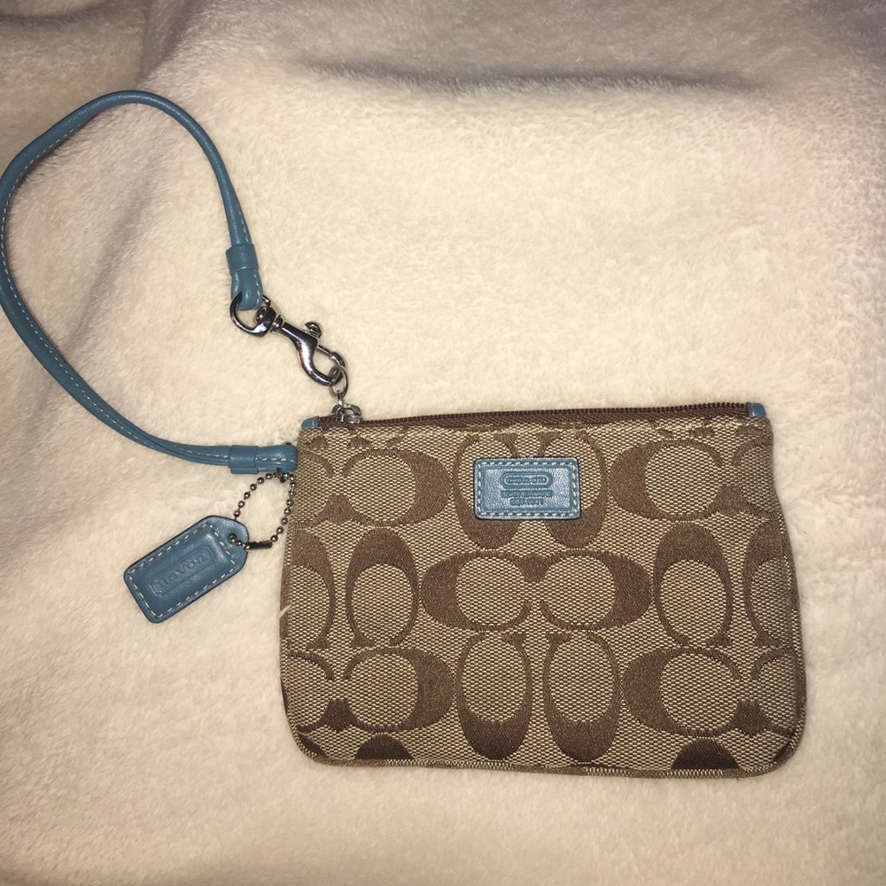 Brown and blue coach wristlet