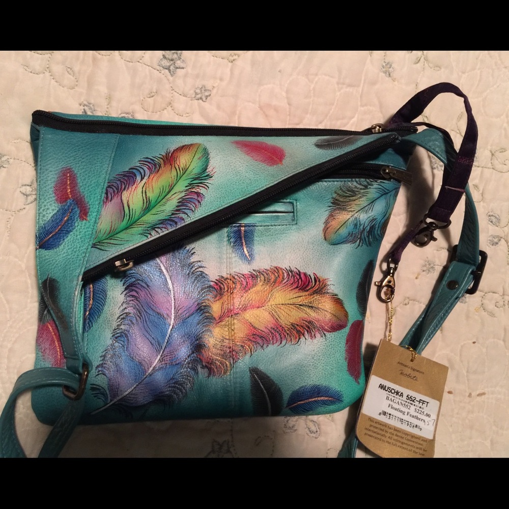 NWT Anuschka cross body peacock feathers bag