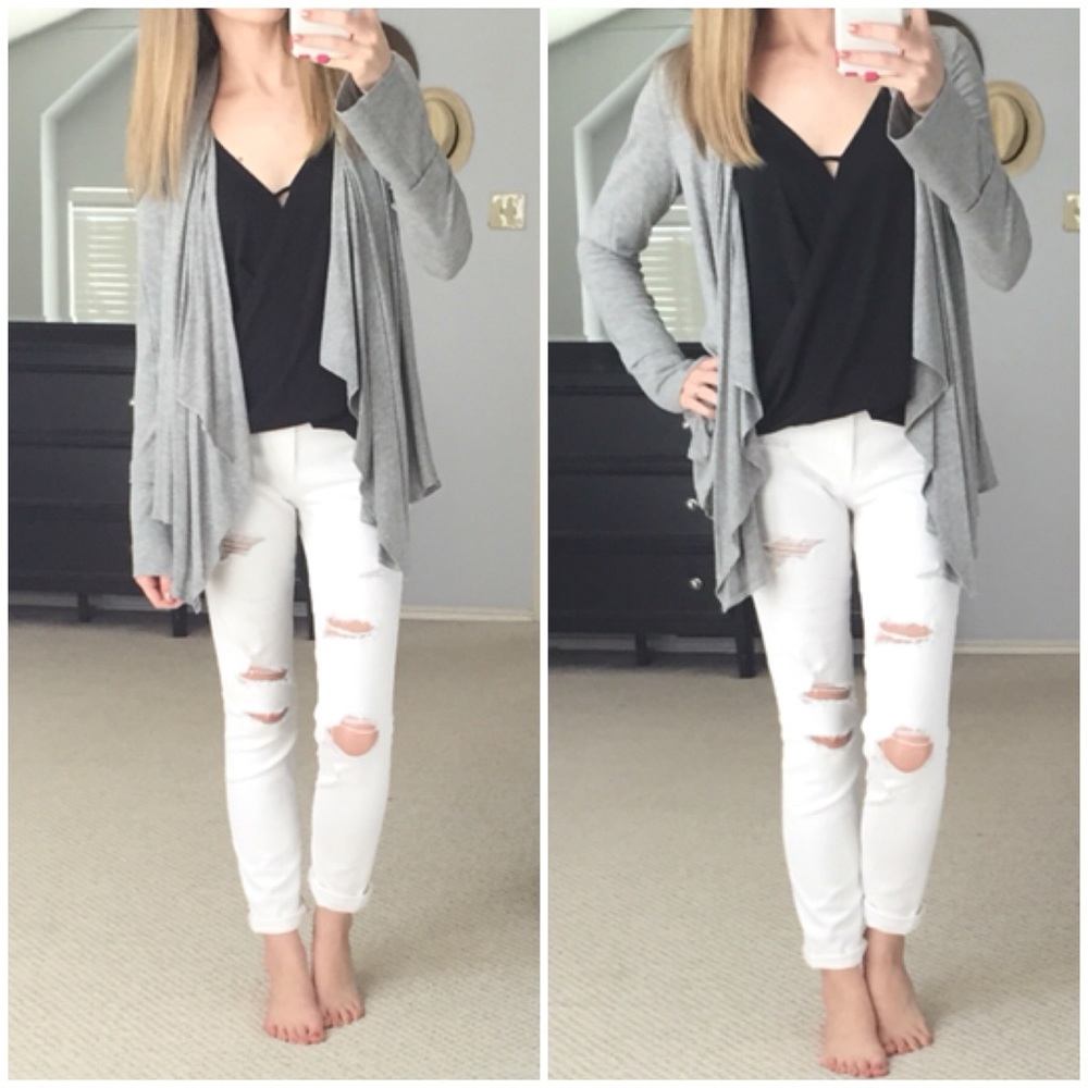 LAST ITEM▫Grey Ribbed Waterfall Spring Cardigan - Picture 2 of 5