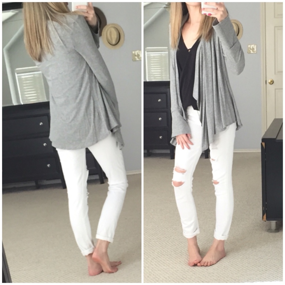 LAST ITEM▫Grey Ribbed Waterfall Spring Cardigan - Picture 3 of 5