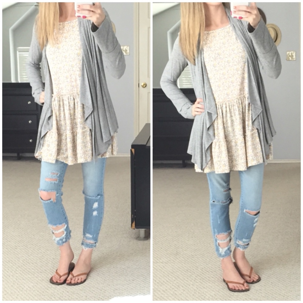 LAST ITEM▫Grey Ribbed Waterfall Spring Cardigan - Picture 5 of 5