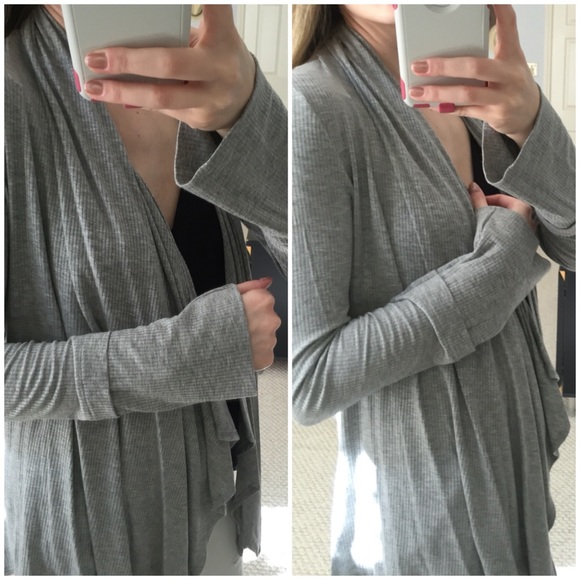 LAST ITEM▫Grey Ribbed Waterfall Spring Cardigan - Picture 4 of 5