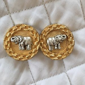 :: gold + silver elephant earrings ::