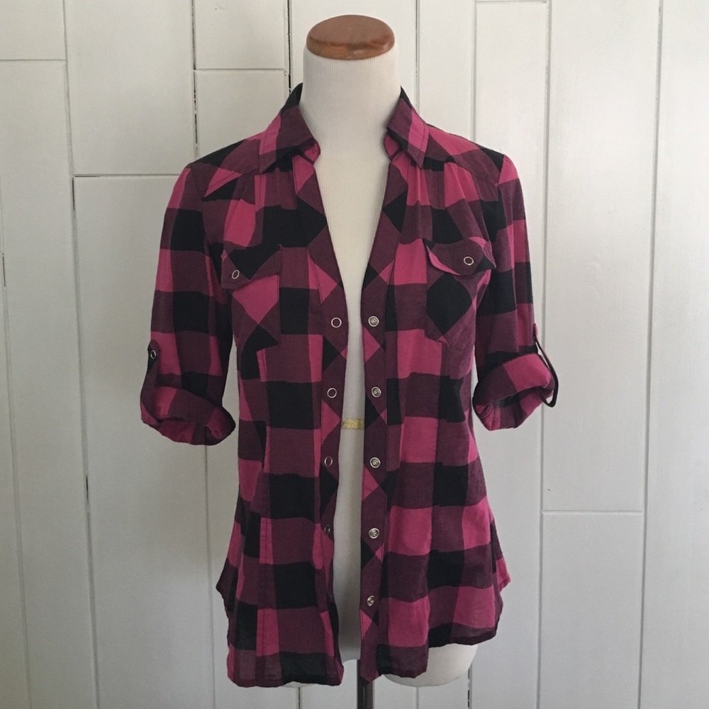 DONATING TODAY! Pink/Black Plaid Shirt