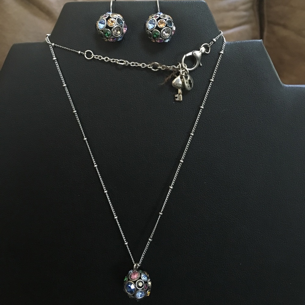 Fossil brand necklace and matching earrings