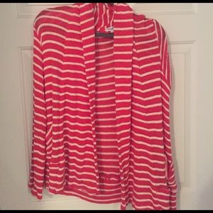 Splendid coral and white striped cardigan
