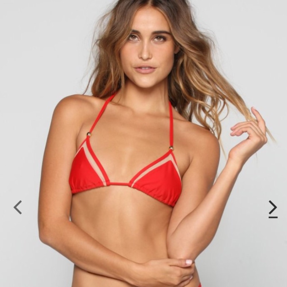 Kai Lani Mesh Triangle Bikini Top in Red - S