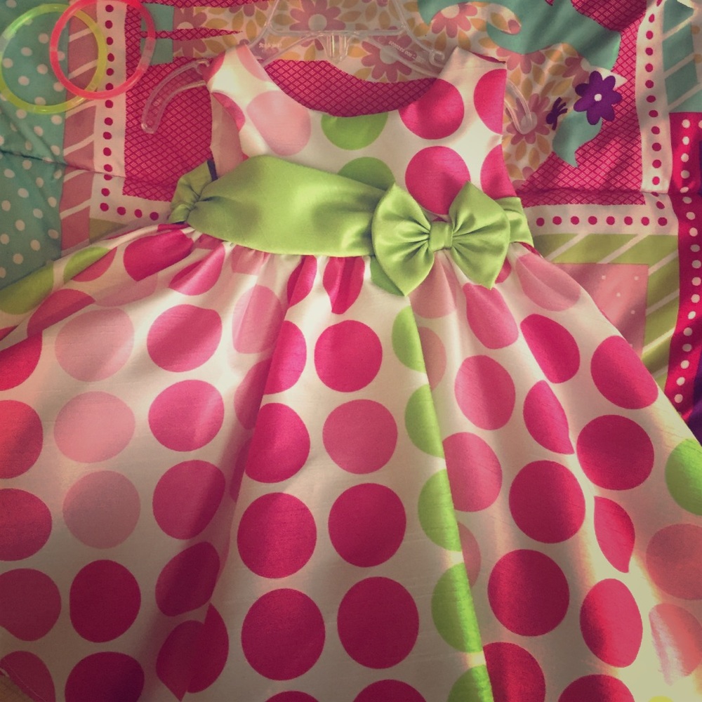 Rare Editions Pink & Green Polka Dot Dress