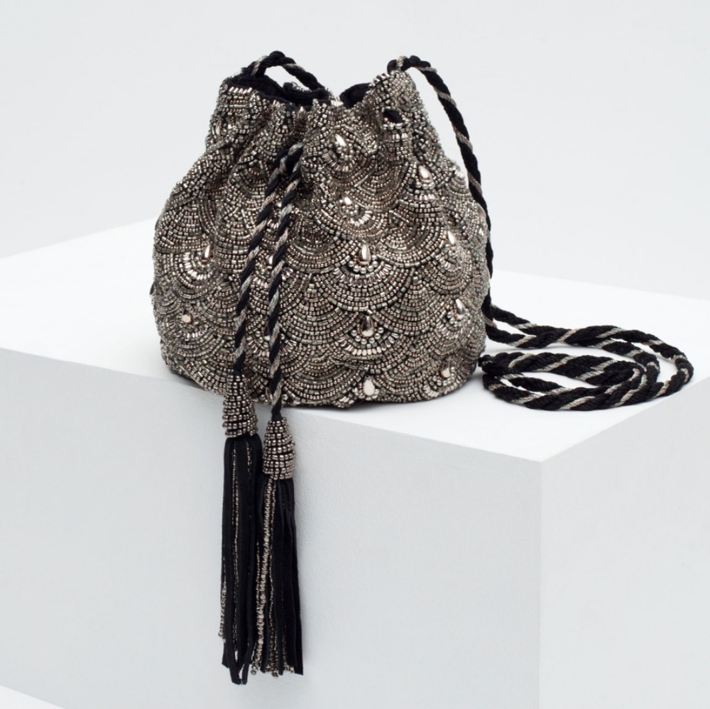 FINAL💕{Zara} Silver Beaded Bucket bag