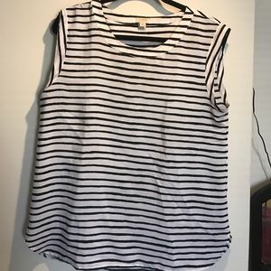 J Crew black and white stripe sleeveless blouse, M