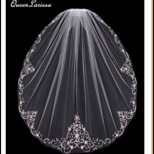 Beaded embroidered edge Wedding Veil