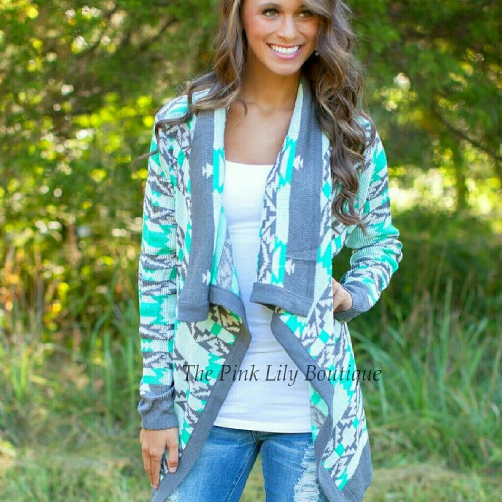 Teal & gray Aztec shawl