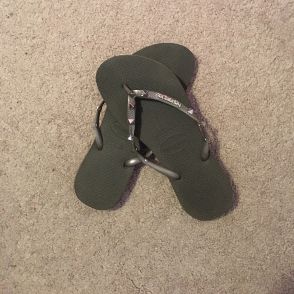 Army green flip flops