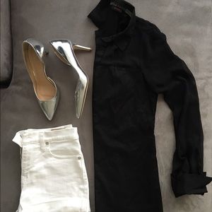 Alice + Olivia sheer shoulder French cuff blouse