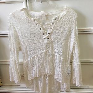 White Bohemian Lace-Up Top