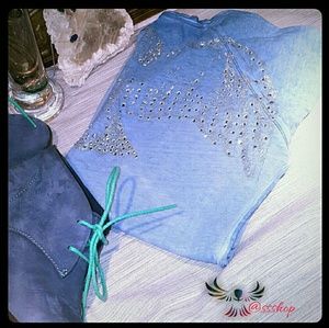 Cowgirl Tuff Rhinestone Eagle short sleeve henley