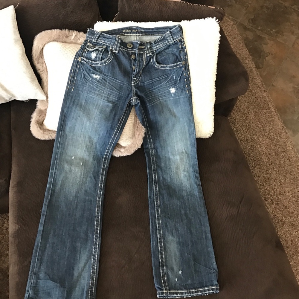Mens MEK distressed denim jeans.