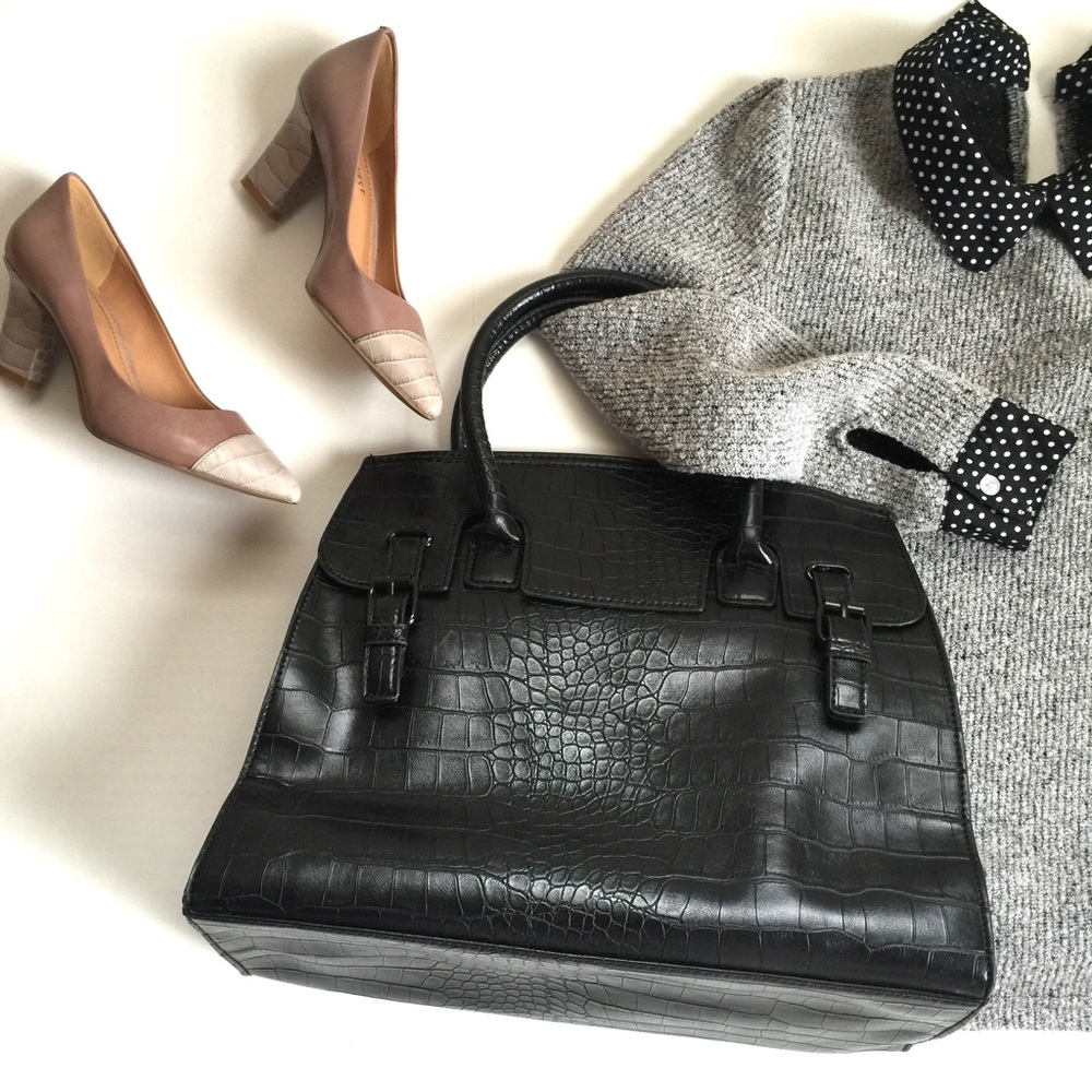 Black embossed satchel bag nwot