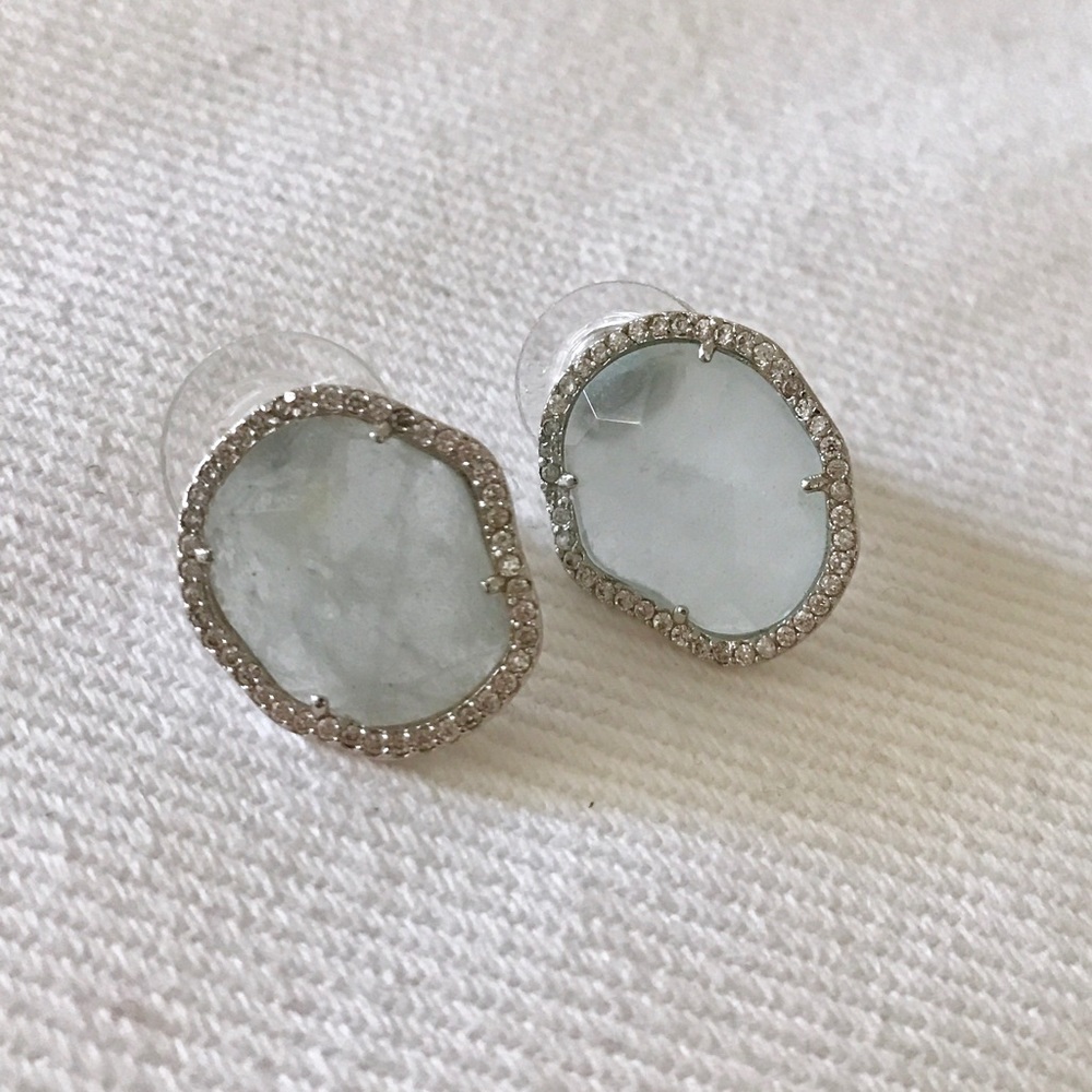 NWOB Faux Aquamarine & Diamond Stud Earrings