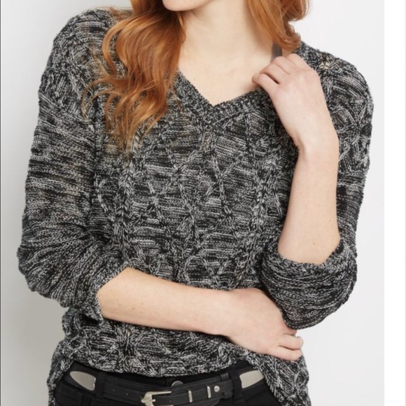 Plus Black Marbled Cable Knit Sweater - Picture 2 of 4