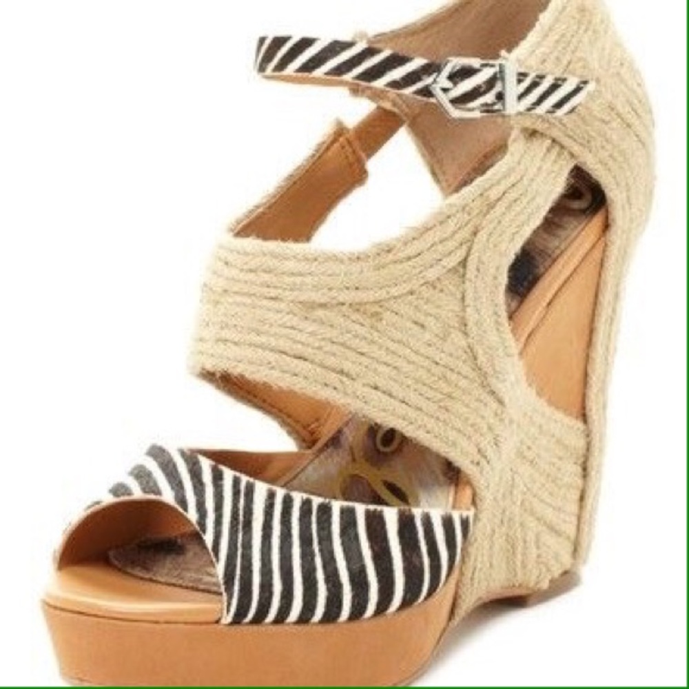 Sam Edelman Jute/Zebra Platform Wedges sz 8