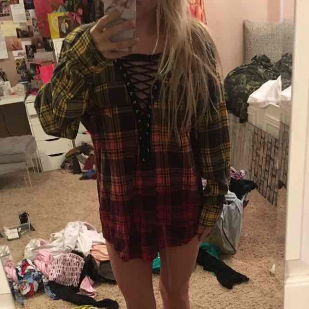 Lace up ombré flannel