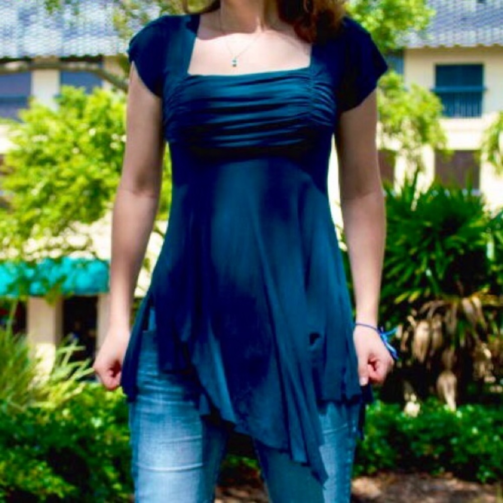 ✨FINAL PRICE✨ Blue Teal Ruched Flowy Tunic