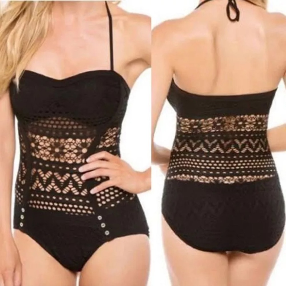 Black fish net one piece swimsuit