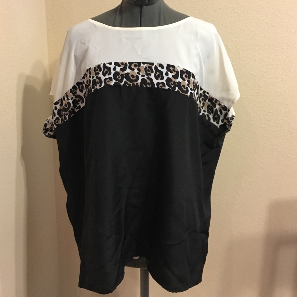 Ann Taylor L leopard striped silky blouse